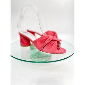 Paige Francesca Sandals Womens Pink Suede Leather Heels Slip On Cross Straps